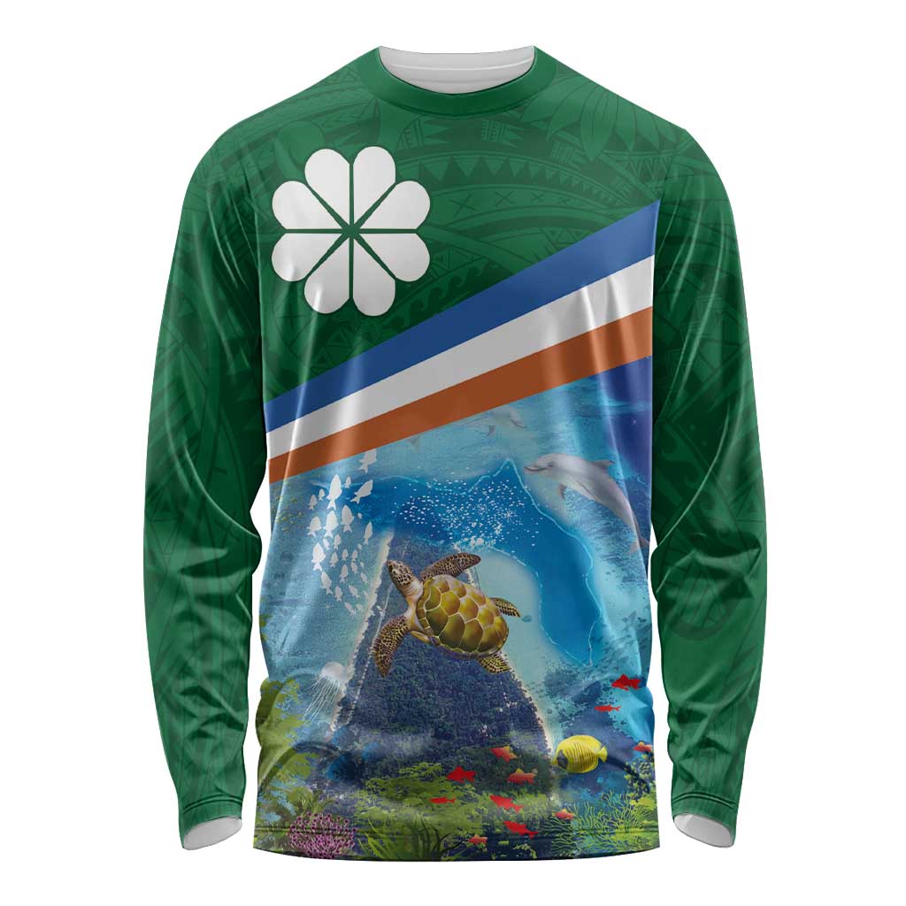 Marshall Islands Kwajalein Atoll Long Sleeve Shirt Polynesian Pattern and Undersea Animals