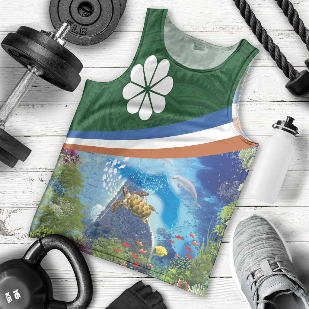 Marshall Islands Kwajalein Atoll Men Tank Top Polynesian Pattern and Undersea Animals