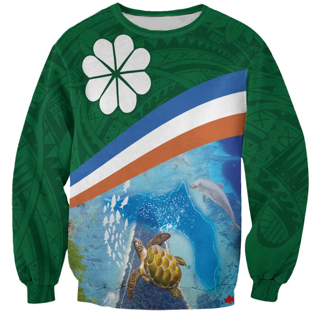 Marshall Islands Kwajalein Atoll Sweatshirt Polynesian Pattern and Undersea Animals