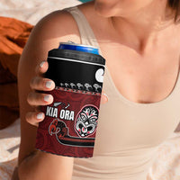 New Zealand Culture 4 in 1 Can Cooler Tumbler Kia Ora Aotearoa Moko Tattoo Mask with Waka and Maori Art Pattern