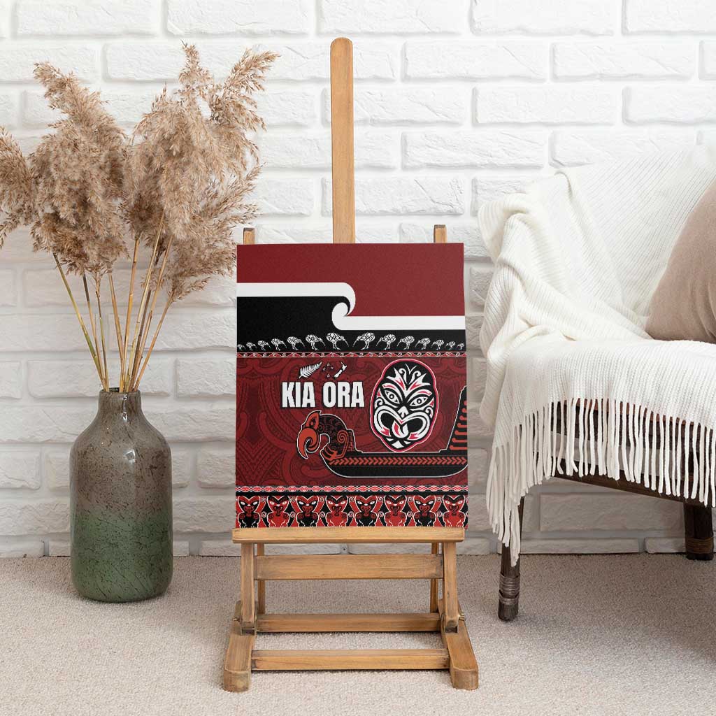 New Zealand Culture Canvas Wall Art Kia Ora Aotearoa Moko Tattoo Mask with Waka and Maori Art Pattern LT03 - Polynesian Pride