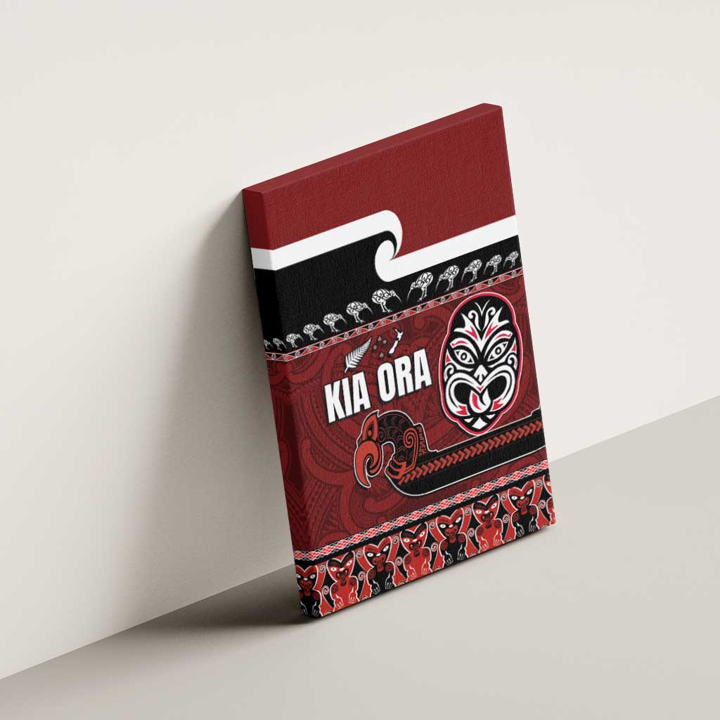 New Zealand Culture Canvas Wall Art Kia Ora Aotearoa Moko Tattoo Mask with Waka and Maori Art Pattern LT03 - Polynesian Pride