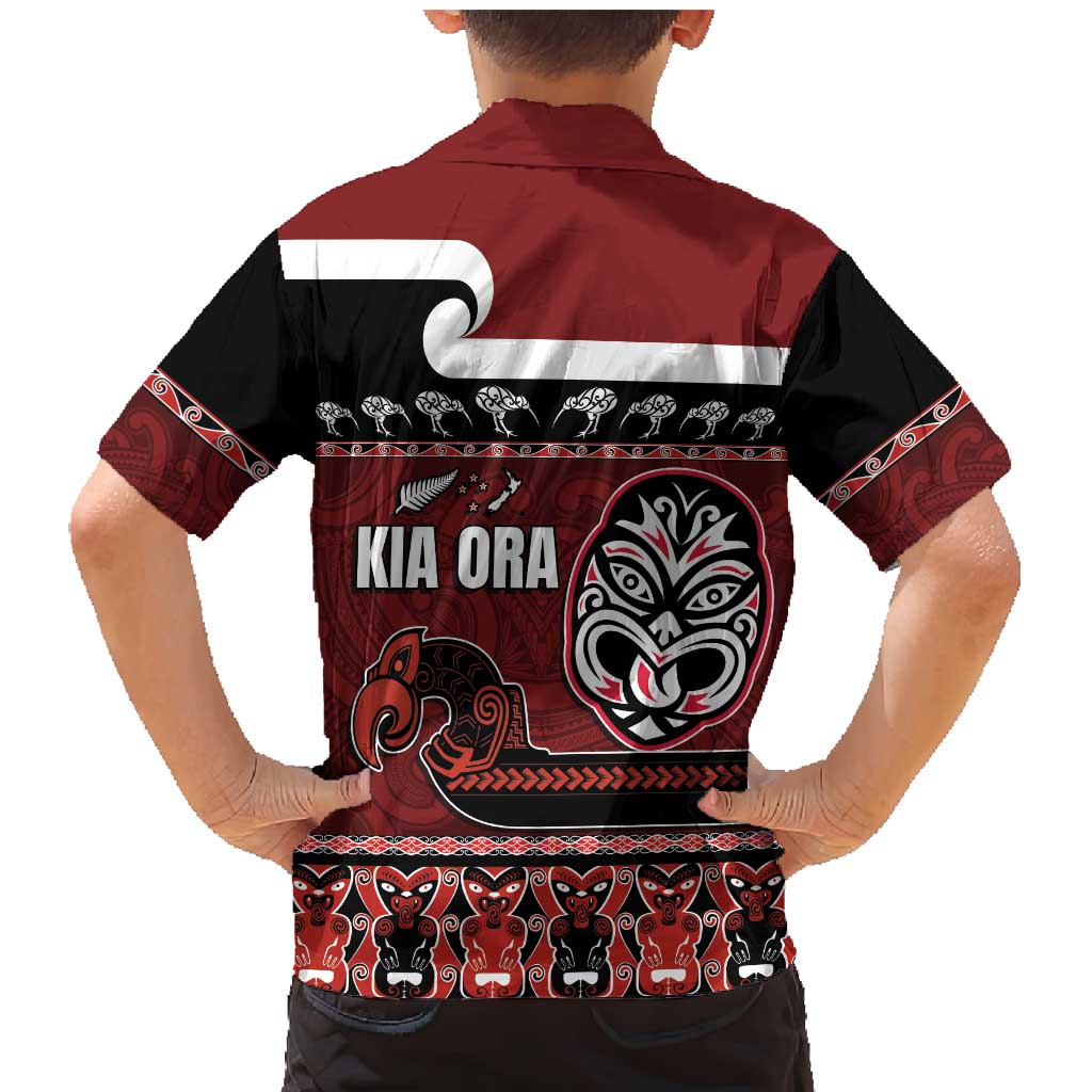 New Zealand Culture Family Matching Mermaid Dress and Hawaiian Shirt Kia Ora Aotearoa Moko Tattoo Mask with Waka and Maori Art Pattern LT03 - Polynesian Pride