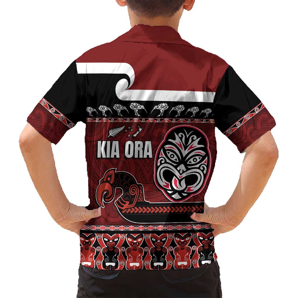 New Zealand Culture Family Matching Puletasi and Hawaiian Shirt Kia Ora Aotearoa Moko Tattoo Mask with Waka and Maori Art Pattern LT03 - Polynesian Pride