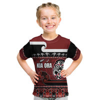 New Zealand Culture Kid T Shirt Kia Ora Aotearoa Moko Tattoo Mask with Waka and Maori Art Pattern