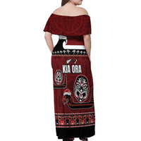 New Zealand Culture Off Shoulder Maxi Dress Kia Ora Aotearoa Moko Tattoo Mask with Waka and Maori Art Pattern LT03 - Polynesian Pride