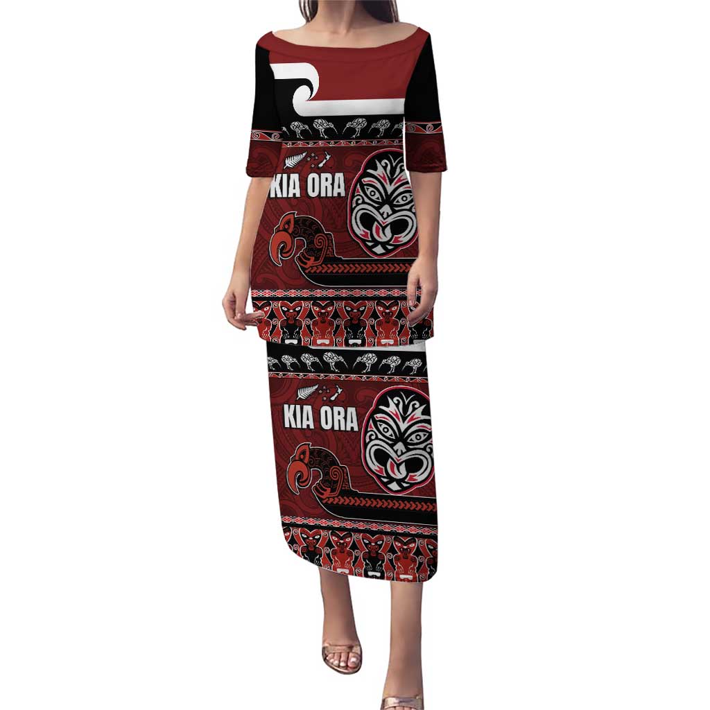 New Zealand Culture Puletasi Kia Ora Aotearoa Moko Tattoo Mask with Waka and Maori Art Pattern