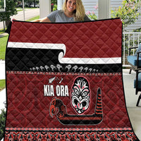 New Zealand Culture Quilt Kia Ora Aotearoa Moko Tattoo Mask with Waka and Maori Art Pattern LT03 Red - Polynesian Pride