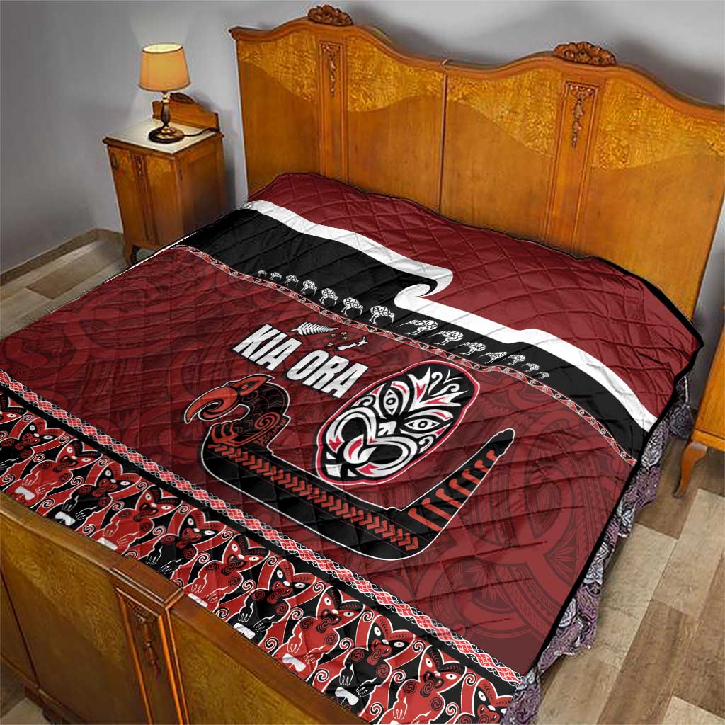 New Zealand Culture Quilt Kia Ora Aotearoa Moko Tattoo Mask with Waka and Maori Art Pattern LT03 - Polynesian Pride