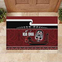 New Zealand Culture Rubber Doormat Kia Ora Aotearoa Moko Tattoo Mask with Waka and Maori Art Pattern LT03 Red - Polynesian Pride