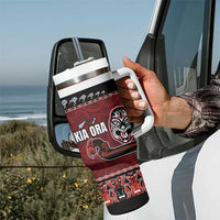 New Zealand Culture Tumbler With Handle Kia Ora Aotearoa Moko Tattoo Mask with Waka and Maori Art Pattern
