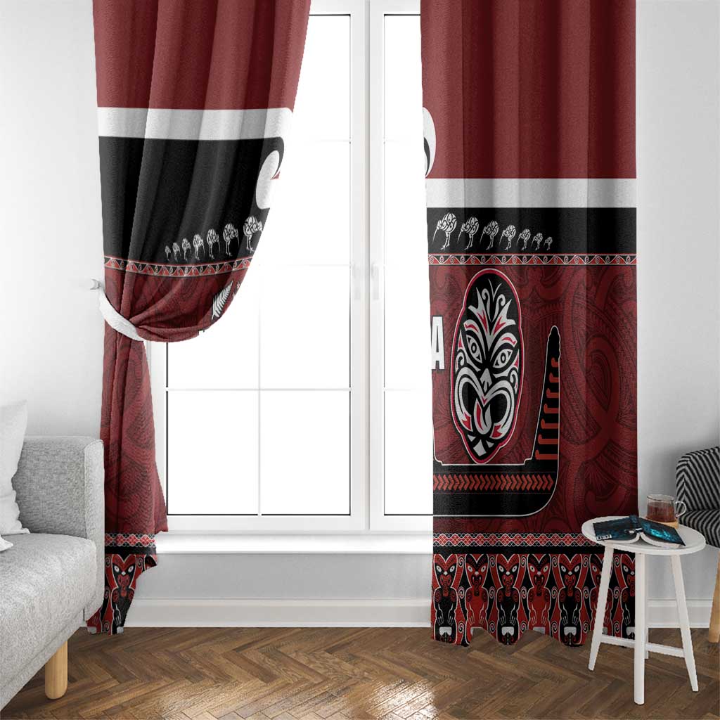 New Zealand Culture Window Curtain Kia Ora Aotearoa Moko Tattoo Mask with Waka and Maori Art Pattern LT03 - Polynesian Pride