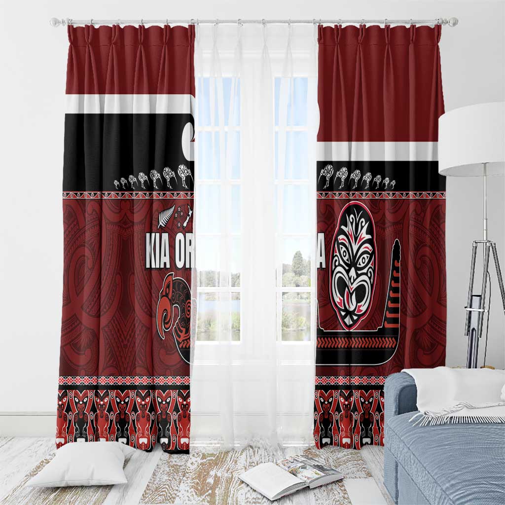 New Zealand Culture Window Curtain Kia Ora Aotearoa Moko Tattoo Mask with Waka and Maori Art Pattern LT03 - Polynesian Pride