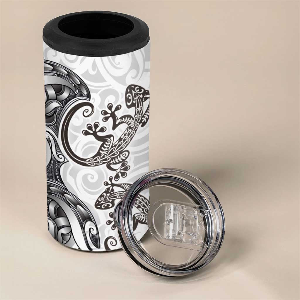 New Zealand Gecko Maori Art Tattoo 4 in 1 Can Cooler Tumbler White Color