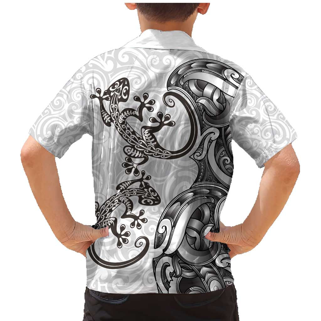 New Zealand Gecko Maori Art Tattoo Family Matching Mermaid Dress and Hawaiian Shirt White Color LT03 - Polynesian Pride