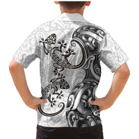 New Zealand Gecko Maori Art Tattoo Family Matching Mermaid Dress and Hawaiian Shirt White Color LT03 - Polynesian Pride