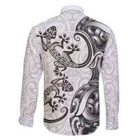 New Zealand Gecko Maori Art Tattoo Family Matching Mermaid Dress and Hawaiian Shirt White Color LT03 - Polynesian Pride