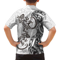 New Zealand Gecko Maori Art Tattoo Family Matching Puletasi and Hawaiian Shirt White Color LT03 - Polynesian Pride