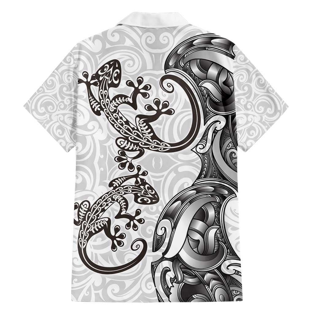 New Zealand Gecko Maori Art Tattoo Family Matching Puletasi and Hawaiian Shirt White Color LT03 - Polynesian Pride