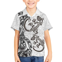 New Zealand Gecko Maori Art Tattoo Family Matching Puletasi and Hawaiian Shirt White Color LT03 Son's Shirt White - Polynesian Pride