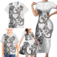 New Zealand Gecko Maori Art Tattoo Family Matching Short Sleeve Bodycon Dress and Hawaiian Shirt White Color LT03 - Polynesian Pride