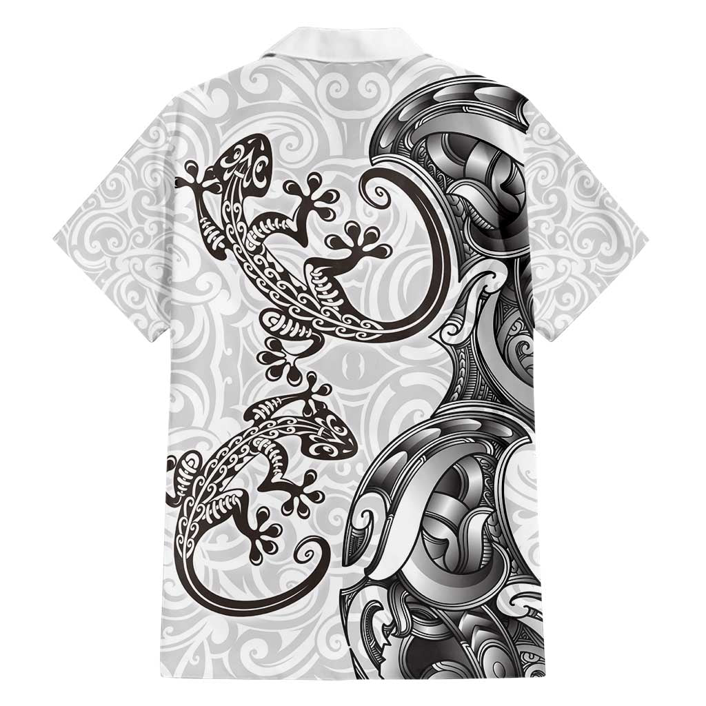 New Zealand Gecko Maori Art Tattoo Family Matching Short Sleeve Bodycon Dress and Hawaiian Shirt White Color LT03 - Polynesian Pride
