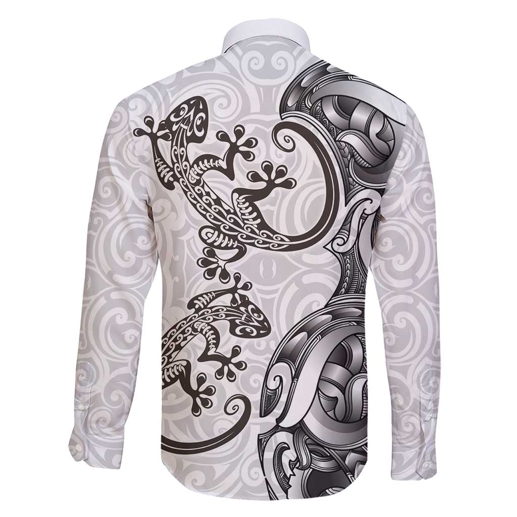 New Zealand Gecko Maori Art Tattoo Family Matching Short Sleeve Bodycon Dress and Hawaiian Shirt White Color LT03 - Polynesian Pride