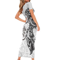 New Zealand Gecko Maori Art Tattoo Family Matching Short Sleeve Bodycon Dress and Hawaiian Shirt White Color LT03 - Polynesian Pride