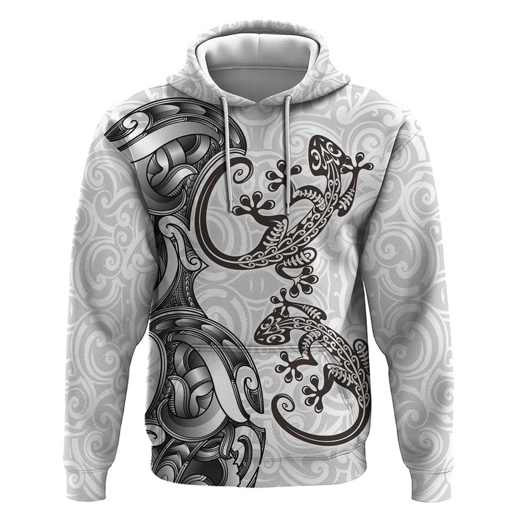 New Zealand Gecko Maori Art Tattoo Hoodie White Color