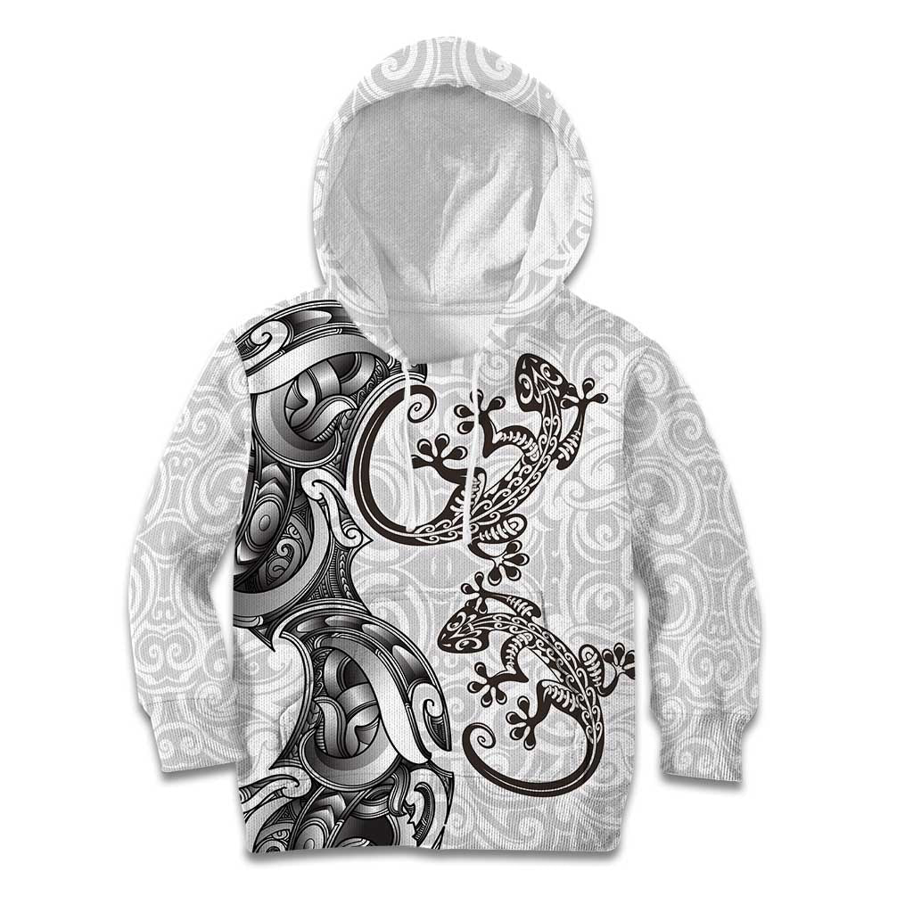 New Zealand Gecko Maori Art Tattoo Kid Hoodie White Color