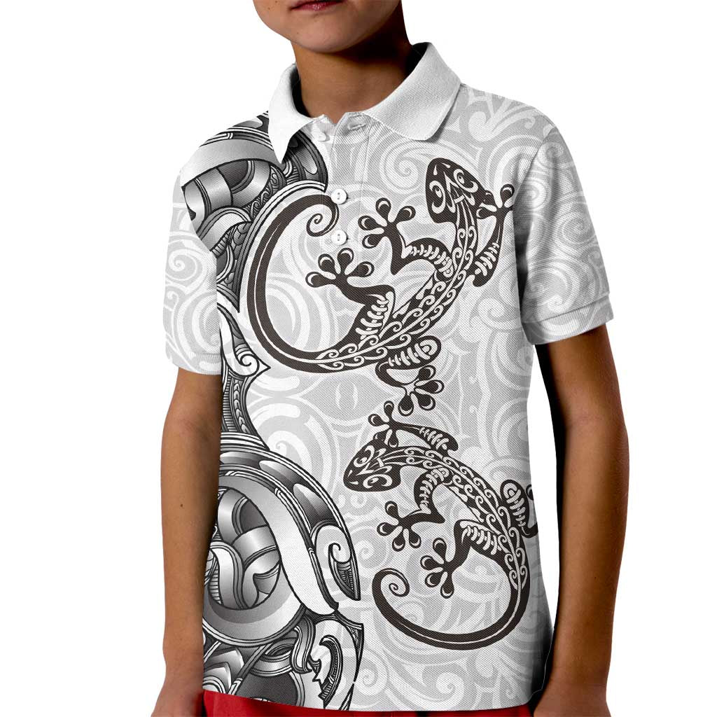 New Zealand Gecko Maori Art Tattoo Kid Polo Shirt White Color