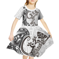 New Zealand Gecko Maori Art Tattoo Kid Short Sleeve Dress White Color