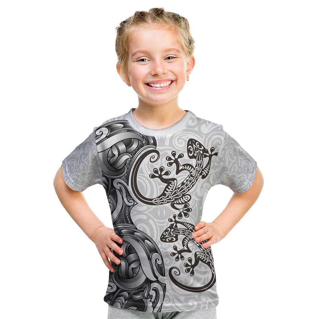 New Zealand Gecko Maori Art Tattoo Kid T Shirt White Color