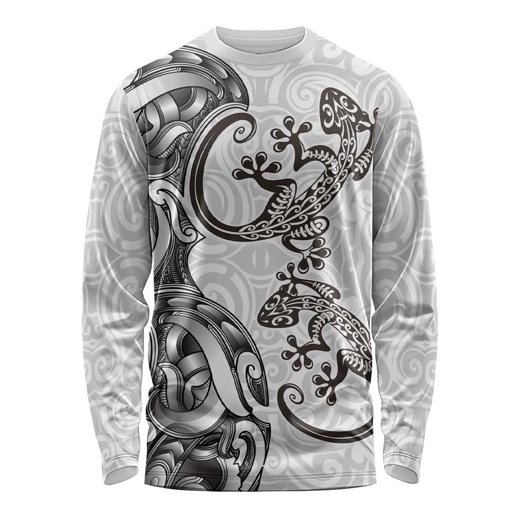 New Zealand Gecko Maori Art Tattoo Long Sleeve Shirt White Color