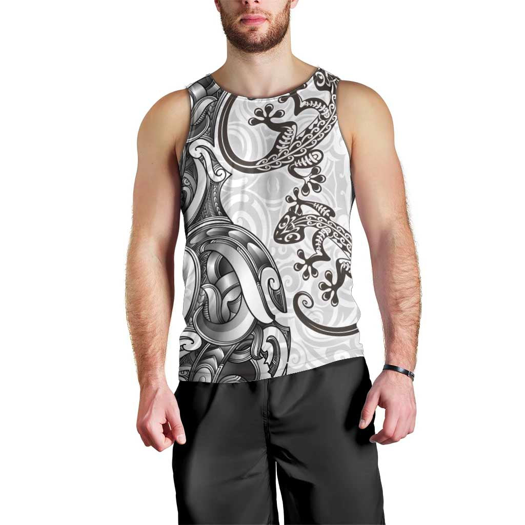 New Zealand Gecko Maori Art Tattoo Men Tank Top White Color