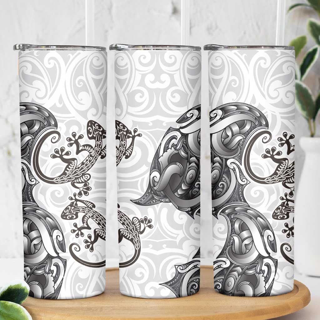 New Zealand Gecko Maori Art Tattoo Skinny Tumbler White Color