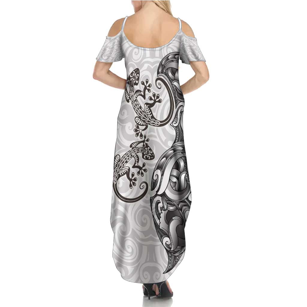 New Zealand Gecko Maori Art Tattoo Summer Maxi Dress White Color
