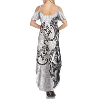 New Zealand Gecko Maori Art Tattoo Summer Maxi Dress White Color