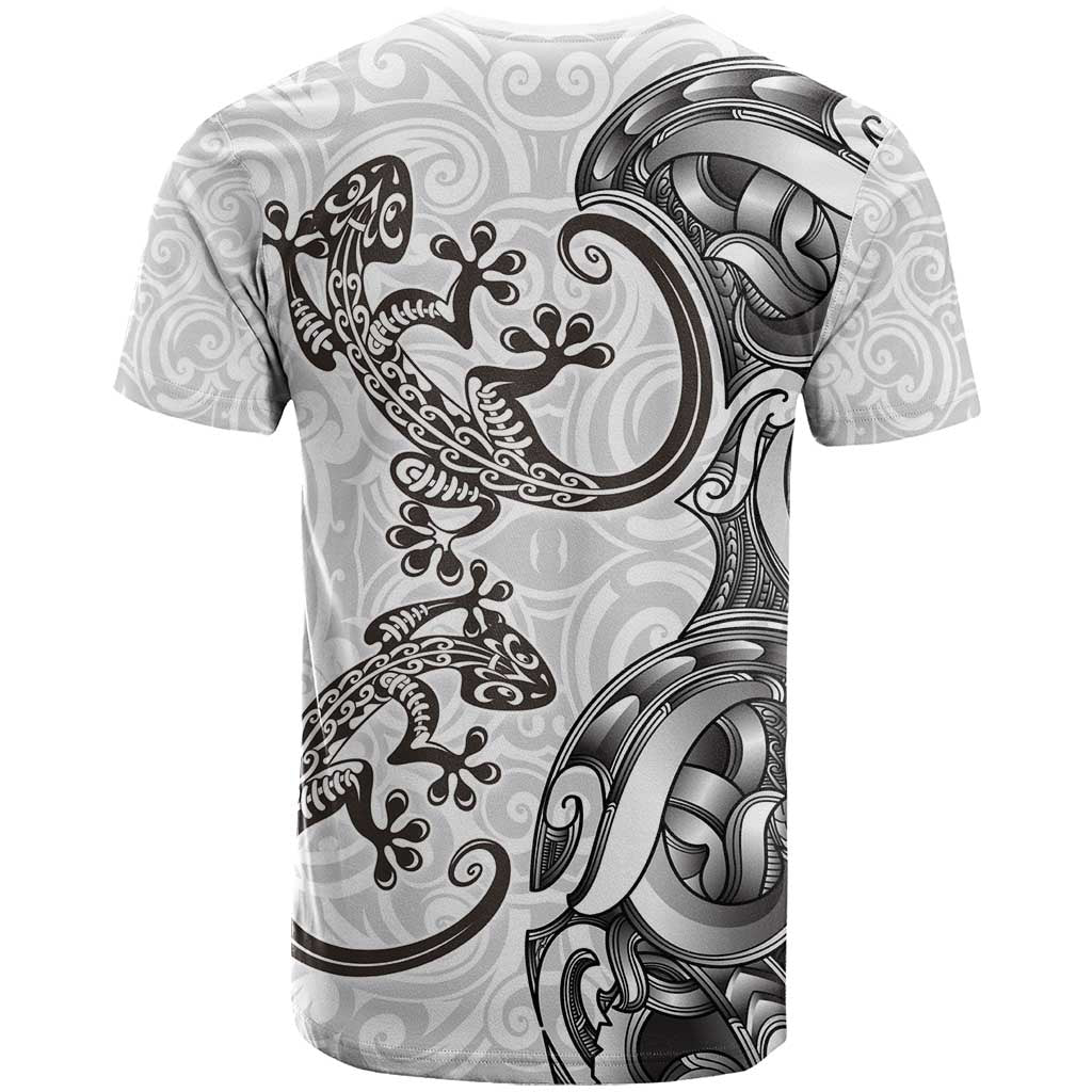 New Zealand Gecko Maori Art Tattoo T Shirt White Color