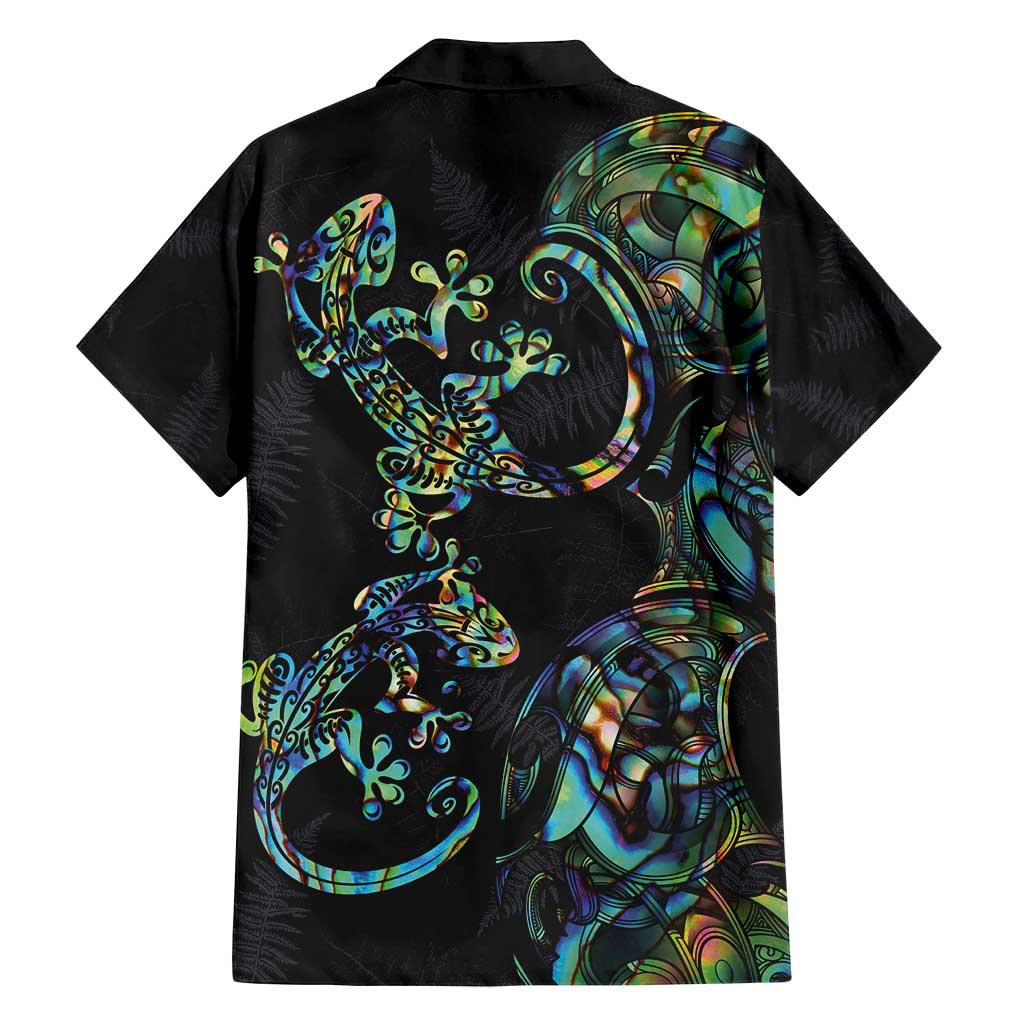 New Zealand Gecko Maori Art Tattoo Family Matching Puletasi and Hawaiian Shirt Silver Fern and Paua Shell Mode LT03 - Polynesian Pride