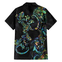 New Zealand Gecko Maori Art Tattoo Family Matching Puletasi and Hawaiian Shirt Silver Fern and Paua Shell Mode LT03 - Polynesian Pride