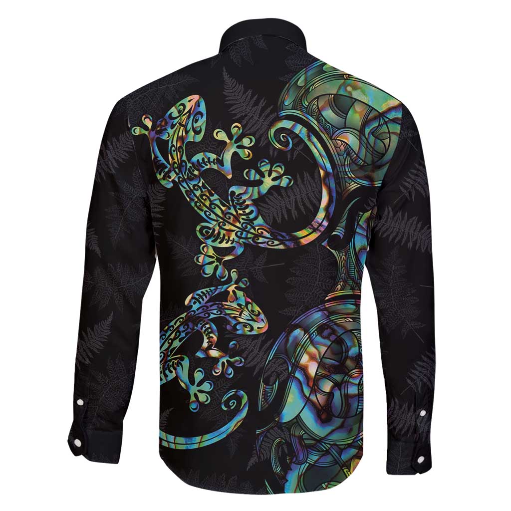 New Zealand Gecko Maori Art Tattoo Family Matching Puletasi and Hawaiian Shirt Silver Fern and Paua Shell Mode LT03 - Polynesian Pride