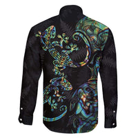 New Zealand Gecko Maori Art Tattoo Family Matching Puletasi and Hawaiian Shirt Silver Fern and Paua Shell Mode LT03 - Polynesian Pride