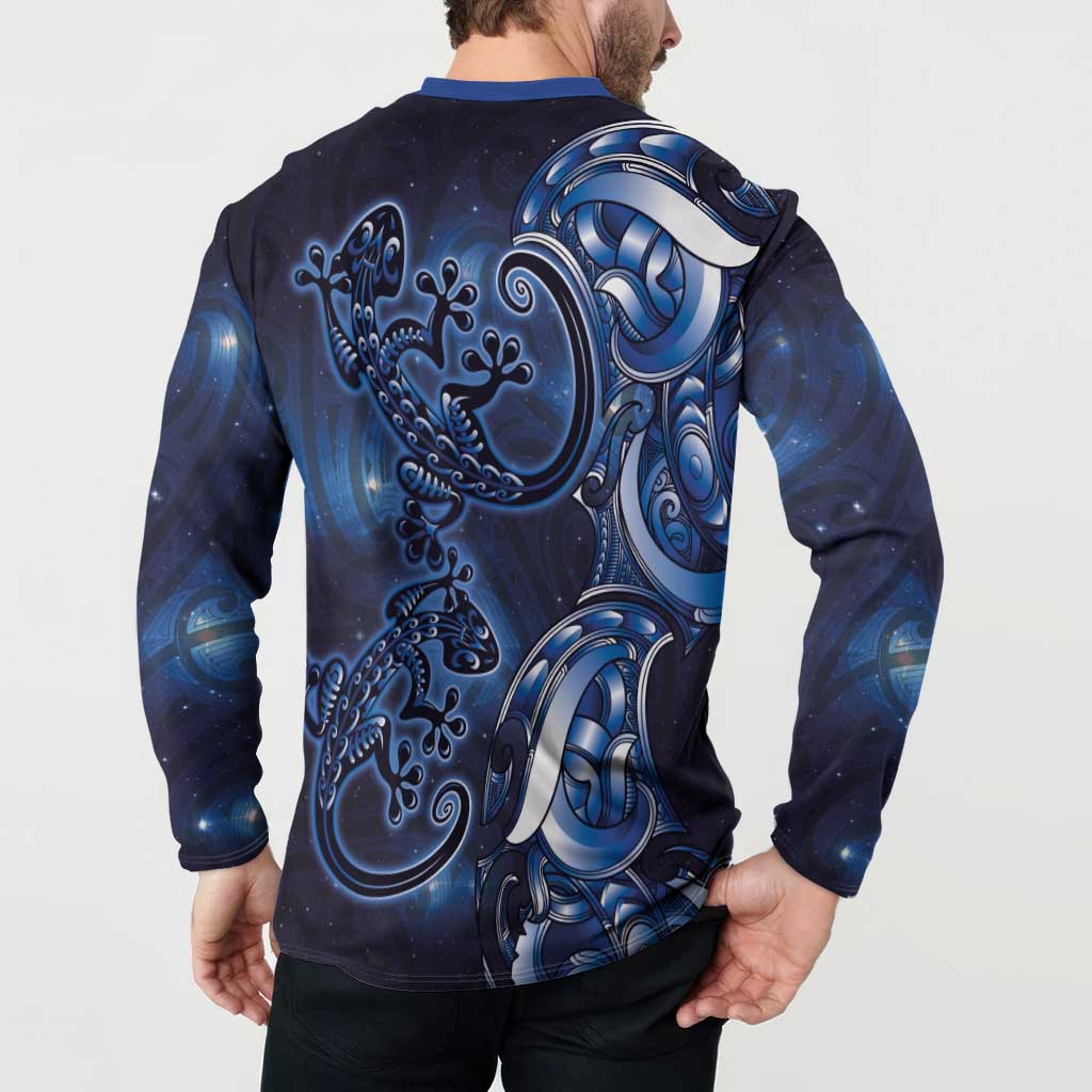New Zealand Gecko Maori Art Tattoo Button Sweatshirt Matariki Mode