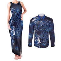 New Zealand Gecko Maori Art Tattoo Couples Matching Tank Maxi Dress and Long Sleeve Button Shirt Matariki Mode