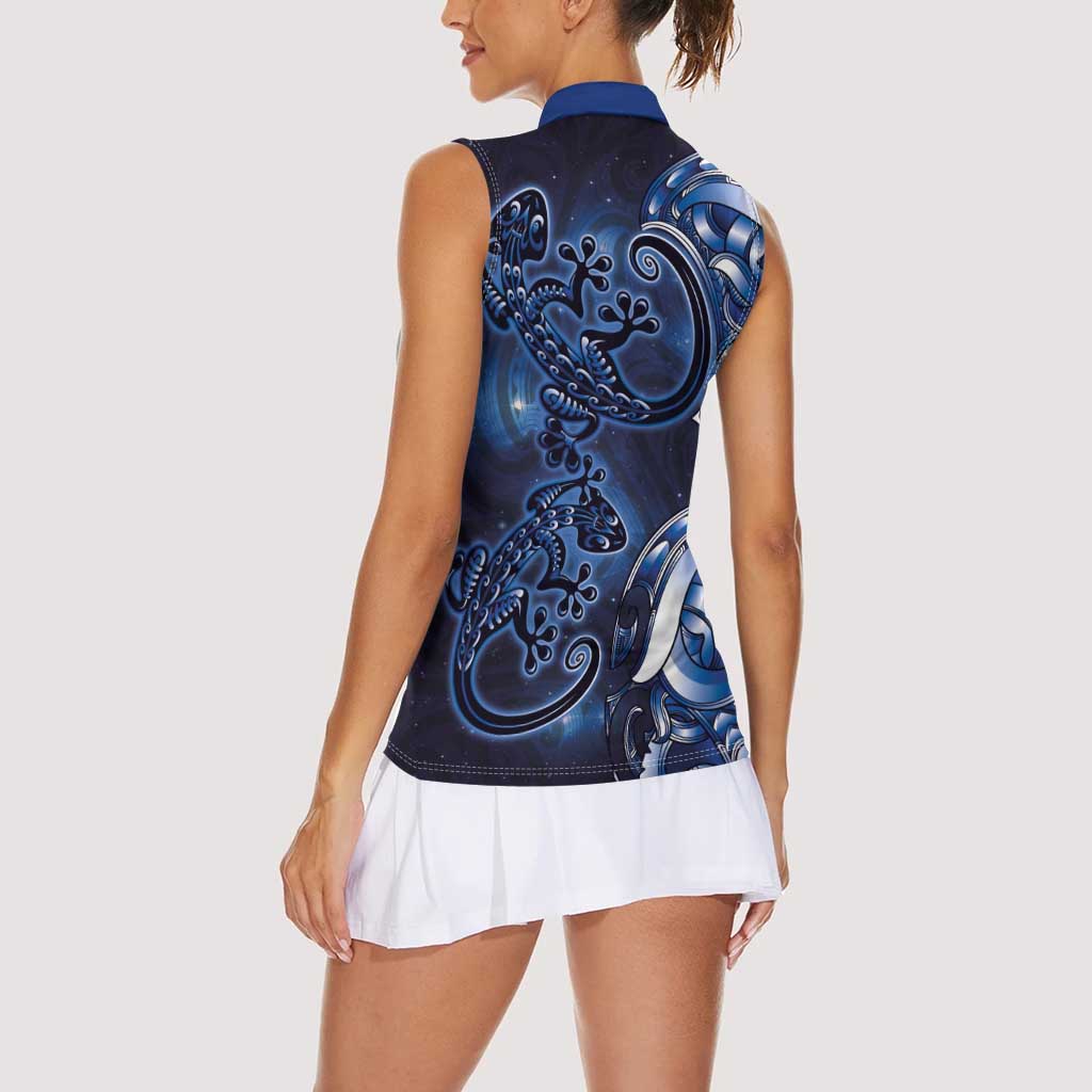 New Zealand Gecko Maori Art Tattoo Women Sleeveless Polo Shirt Matariki Mode