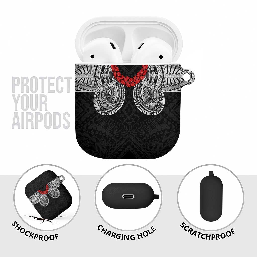 Samoan Traditional Art Tattoos AirPods Case Tatau Tribal Motifs with Ula Fala Black - Polynesian Pride