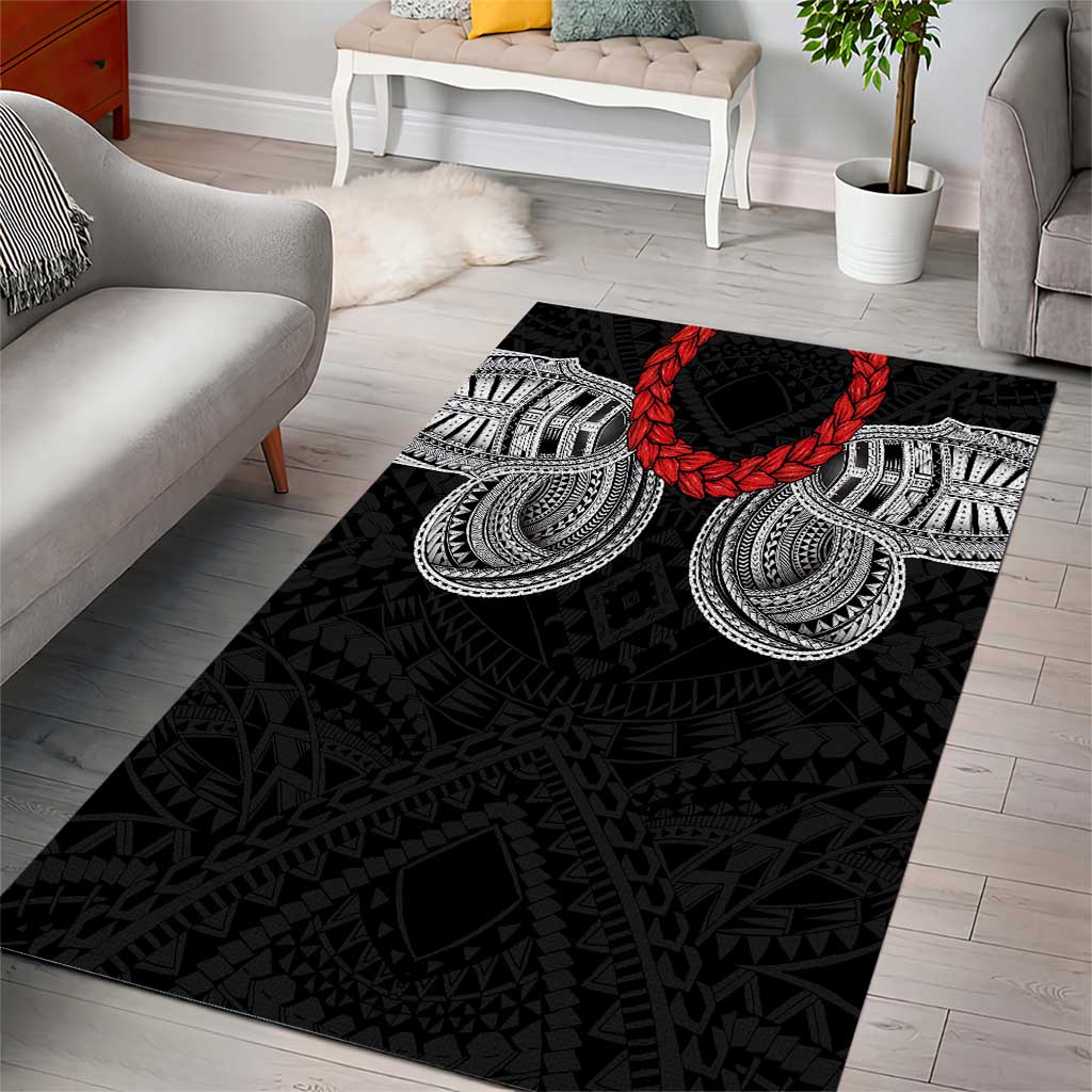Samoan Traditional Art Tattoos Area Rug Tatau Tribal Motifs with Ula Fala Black - Polynesian Pride