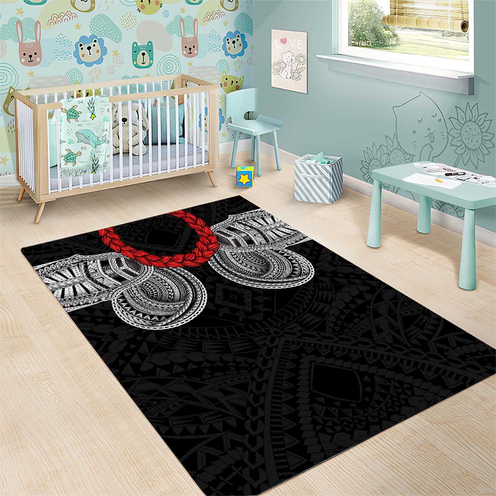 Samoan Traditional Art Tattoos Area Rug Tatau Tribal Motifs with Ula Fala Black - Polynesian Pride