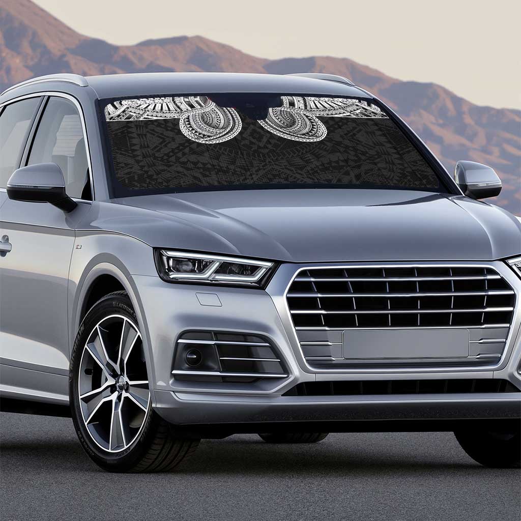 Samoan Traditional Art Tattoos Auto Sun Shade Tatau Tribal Motifs with Ula Fala Black - Polynesian Pride